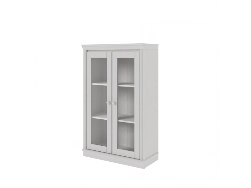 Estante de madeira com 1,19 m no acabamento branco lavado com duas portas de vidro/ Coleção biblioteca